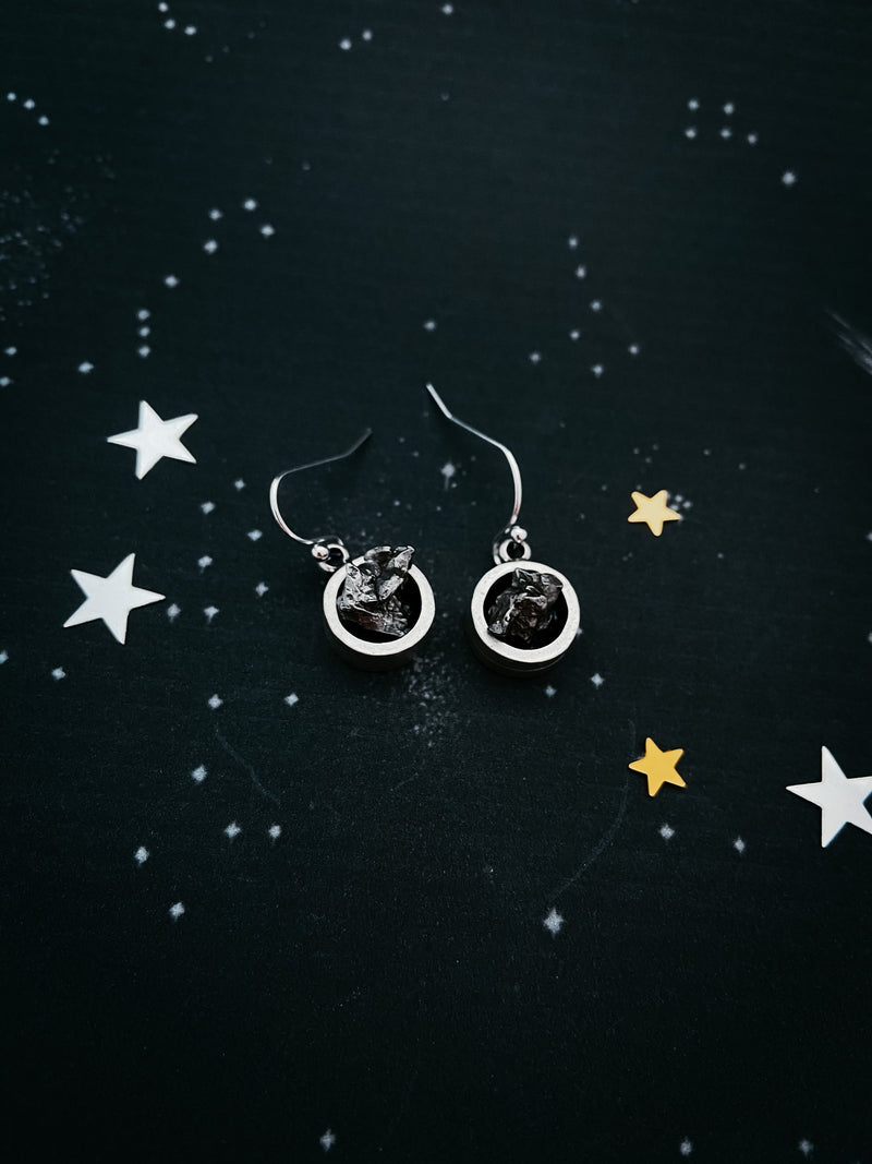 Small Round Raw Campo del Cielo Meteorite Dangle or Stud Earrings