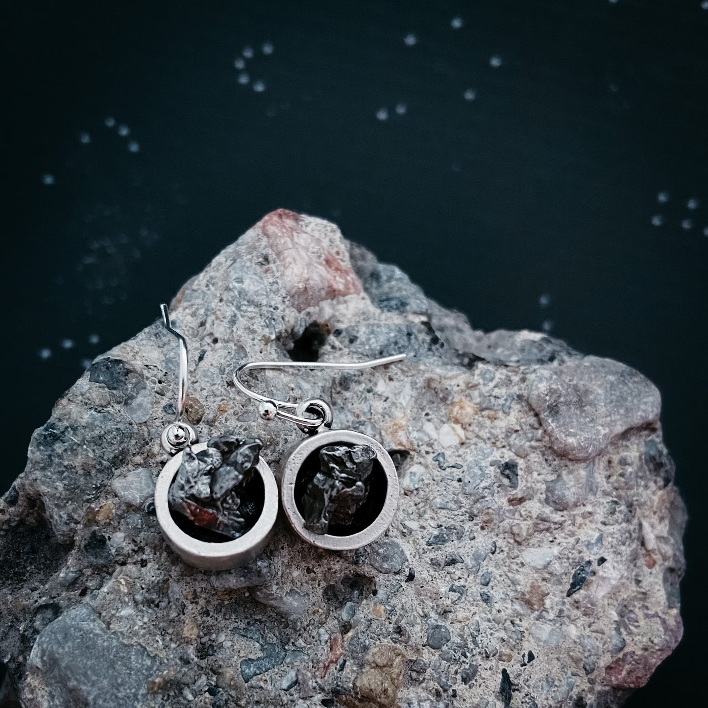 Small Round Raw Campo del Cielo Meteorite Dangle or Stud Earrings