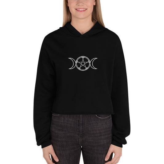 Triple Moon Pentagram / I am Goddess Crop Hoodie - Wiccan Place