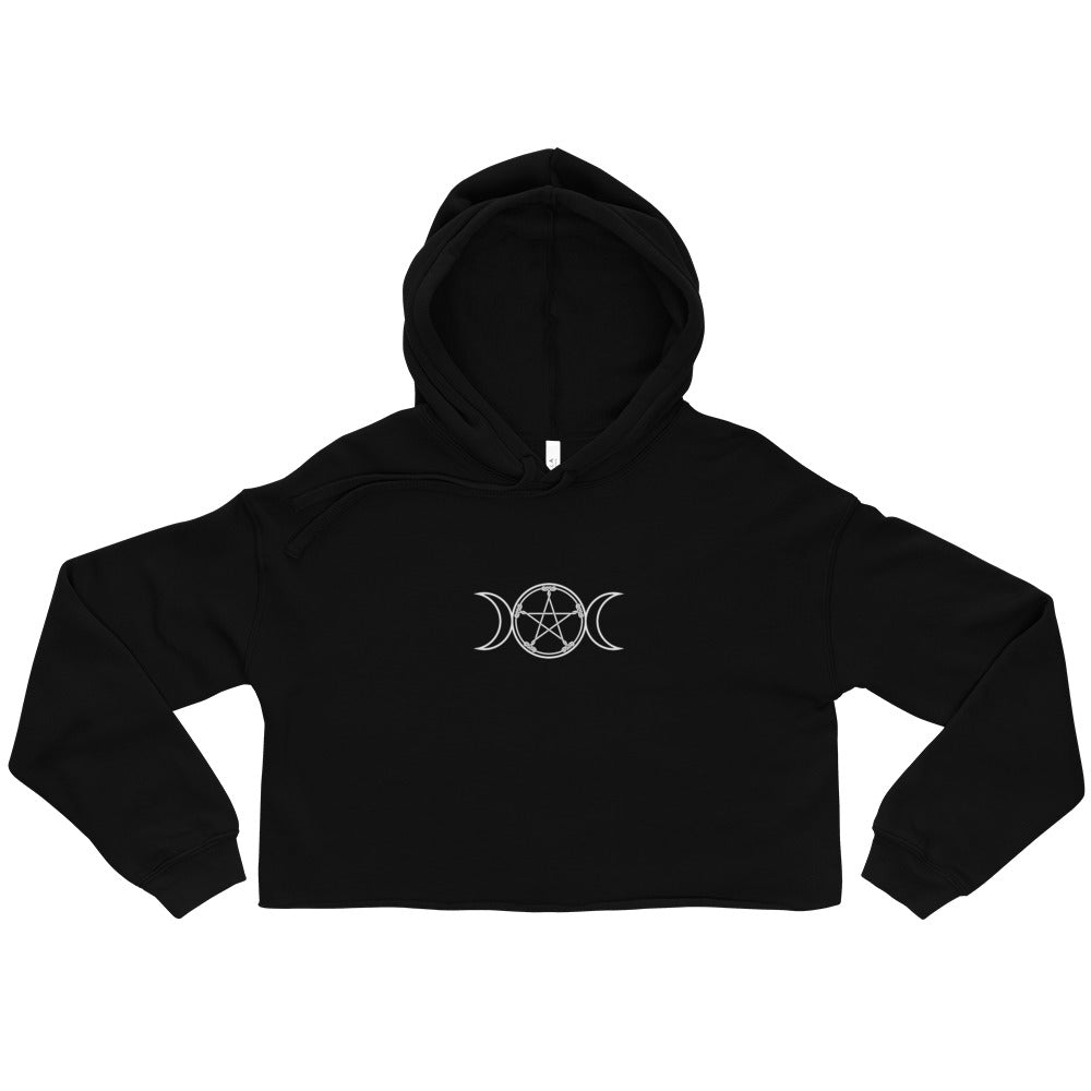 Triple Moon Pentagram / I am Goddess Crop Hoodie - Wiccan Place