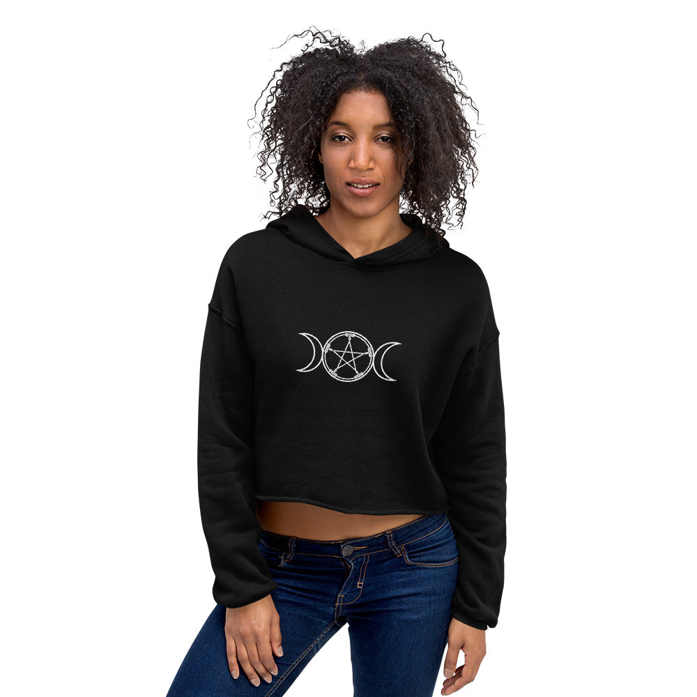 Triple Moon Pentagram / I am Goddess Crop Hoodie - Wiccan Place