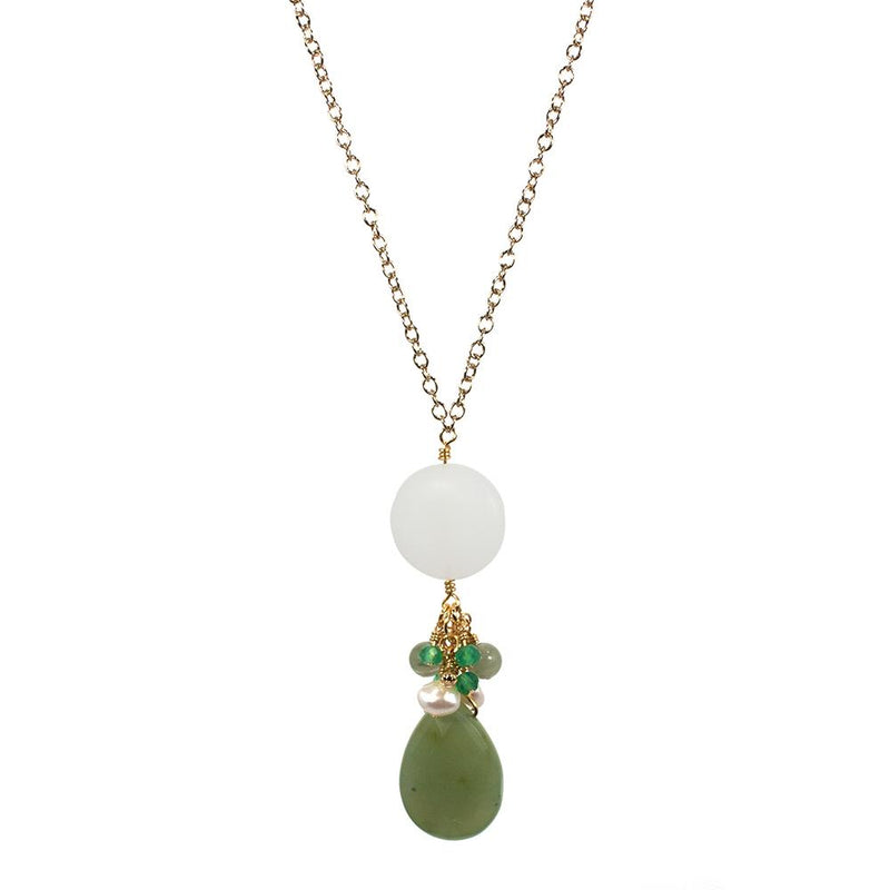 Jade and Sea Glass Drop Pendant Necklace