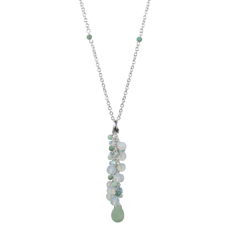 Frosty Opalite and Amazonite Drop Charm Necklace