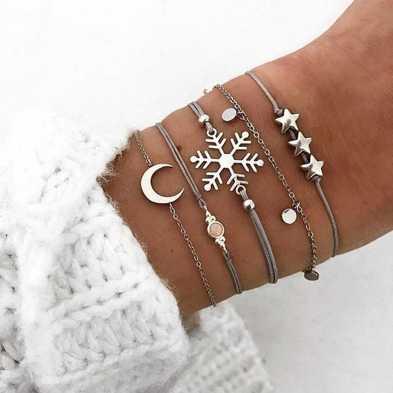 Bohemian Star Moon Snowflake Opal Bracelet Set