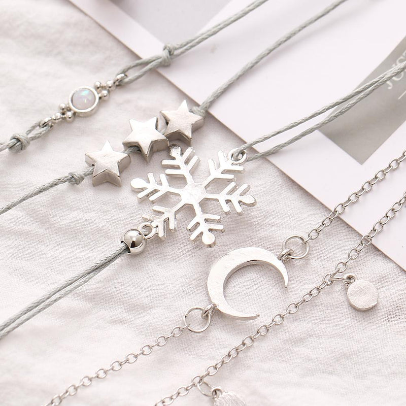 Bohemian Star Moon Snowflake Opal Bracelet Set