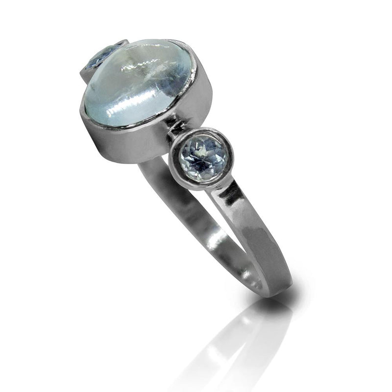 Aquamarine Bezel and Tube Sterling Silver Ring