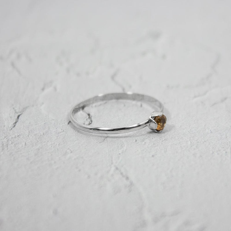 Petite Citrine Solitaire Sterling Silver Ring