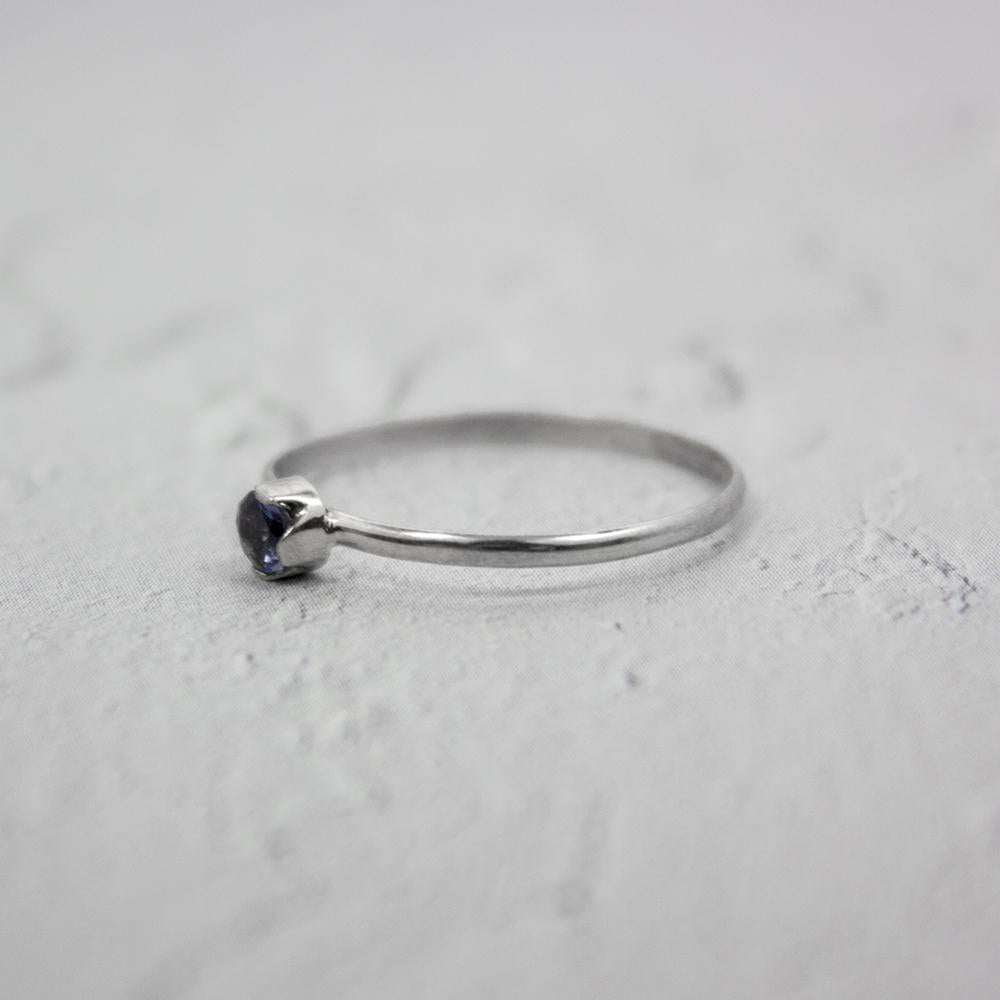 Dainty Iolite Solitaire Sterling Silver Ring