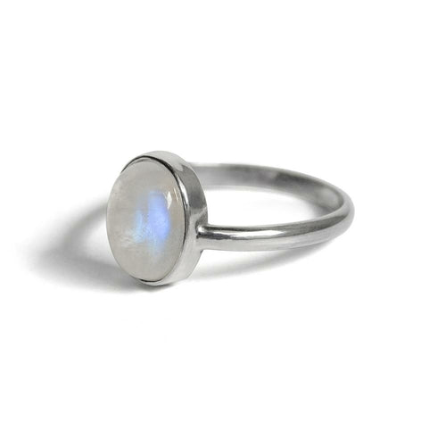 Rainbow Moonstone Open Bezel Sterling Silver Ring