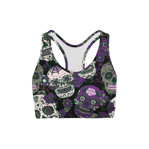 Purple Sugar Skulls Sports Bra