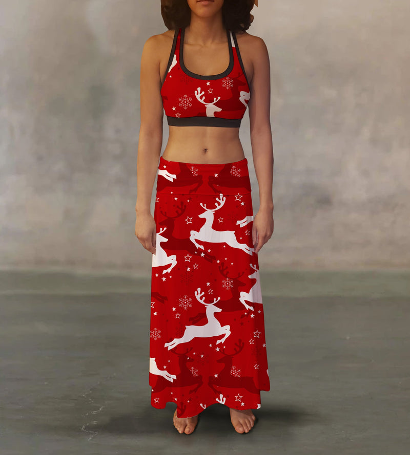 Red White Reindeer Maxi Skirt - Holiday Your Way
