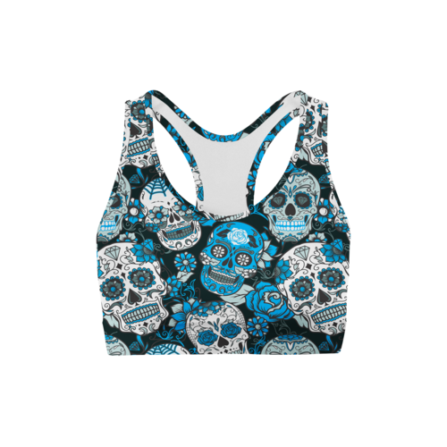 Blue Sugar Skulls Sports Bra