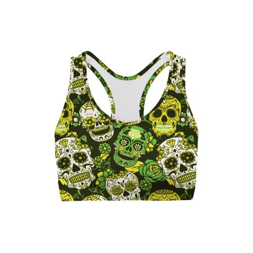 Green Sugar Skulls Sports Bra