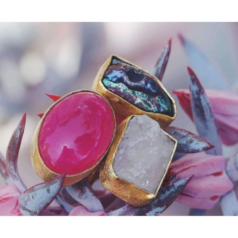 Tara Pearl + Rose Quartz + Pink Banded Onyx Ring